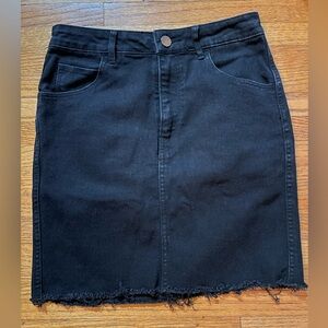 Raw hem black denim skirt Western flair